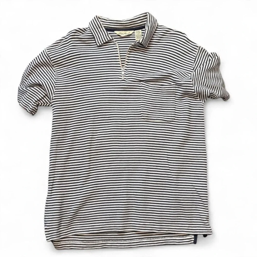 Vintage 90s Eddie Bauer Navy & White Striped Quarter Zip Polo, Men's Size L